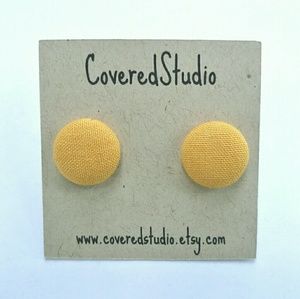 Mustard Gold Fabric Button Stud Earrings NWT